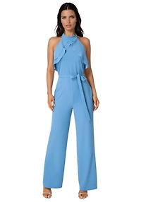Bebe Women's Scuba Crepe Ruffled Halter Jumpsuit