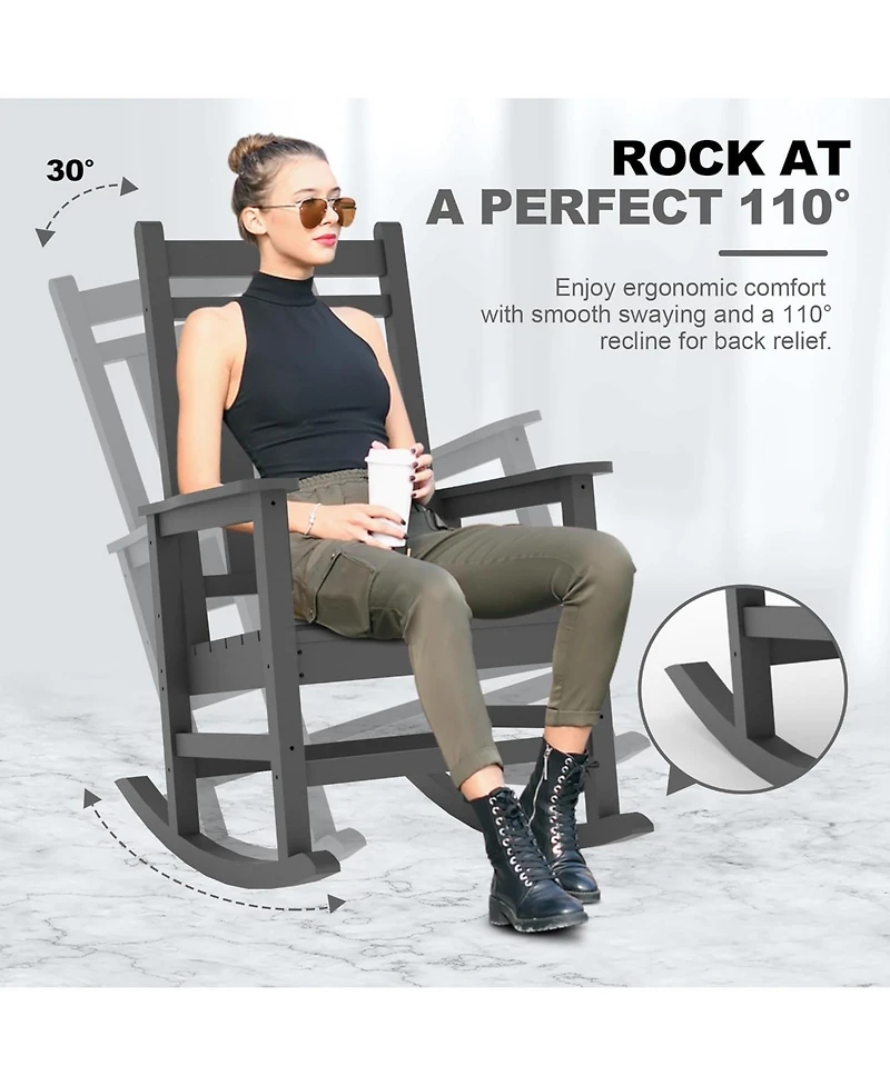 gaomon All-Weather Outdoor Rocker with High Back and Wide Seat, 350 lb Capacity, Stainless Steel Hardware, 80% Pre-Assembled