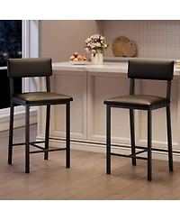 gaomon Set of 2 Bar Stools, 25" Counter Height, Pu Leather with Backrest and Footrest for Dining Room, Multi-Color