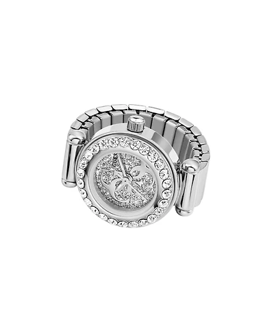 Guess Women's Glitz Silver-Tone Stainless Steel Analog Ring Watch