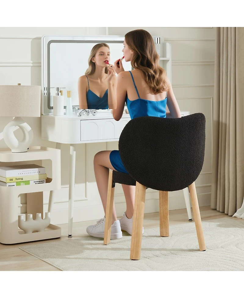 gaomon 1Piece Heart-Back Teddy Vanity Chair, Armless Small-Space Seating, 300 lb Capacity, Fits Under 24" Desks