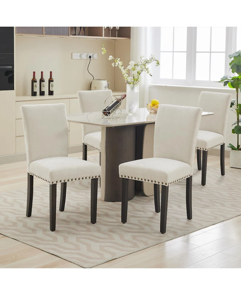 gaomon Set of 4 Linen Upholstered Parsons Dining Chairs with Nailhead Trim, Kitchen and Dining Room Seating
