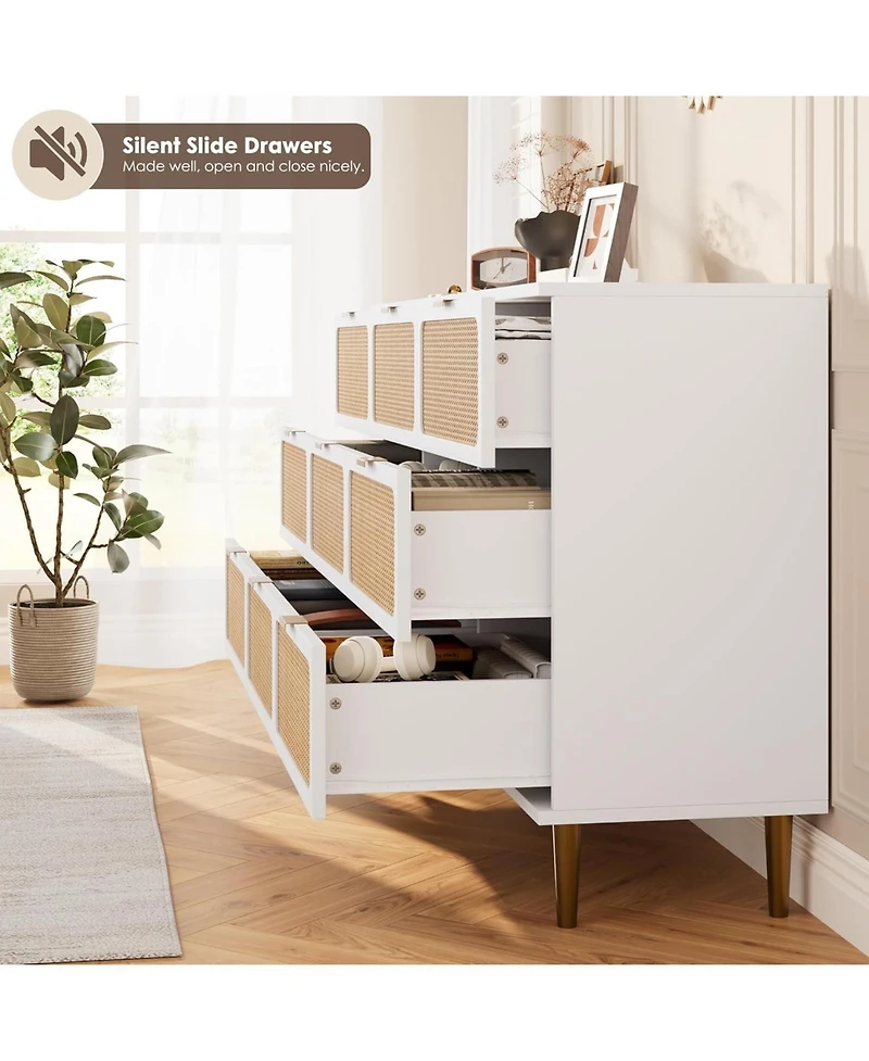 gaomon Rattan 9 Drawer Dresser Tall Modern Closet Deep Storage for Bedroom