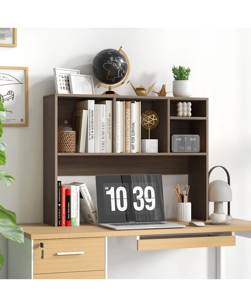 Sugift Computer Desktop Bookcase with 4 Cubbies and Open Back Compartment