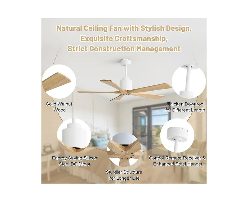 Sofucor 52-inch 5-Blade without Light Ceiling Fan with Remote Control and Timing Function