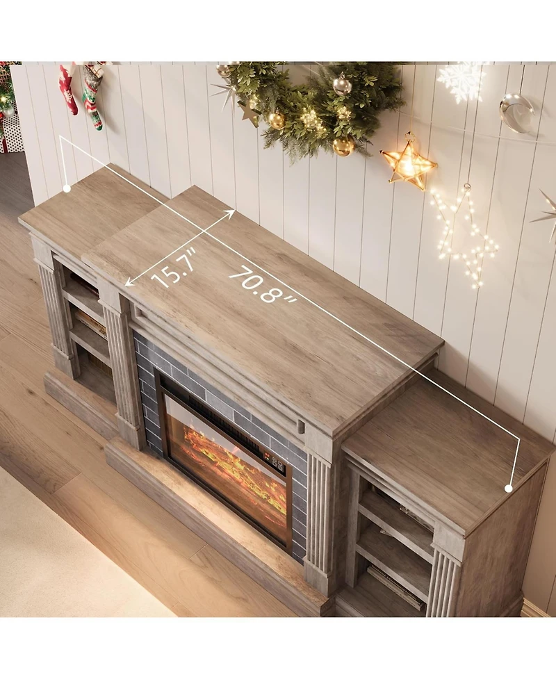 gaomon 71'' Fireplace Tv Stand with 23'' Electric Fireplace, Mid Century Tv Console, Entertainment Center with Storage for Living Room, Bedroom