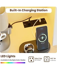 gaomon 68.7" Coffee Bar Cabinet with Led Light & Power Outlet, Farmhouse Kitchen Hutch 2 Storage Drawers, Wine Glass Rack, Adjustable Shelve