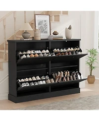 gaomon Fluted Shoe Cabinet with 4 Flip Drawers and Adjustable Removable Shelves, Freestanding Slim Organizer