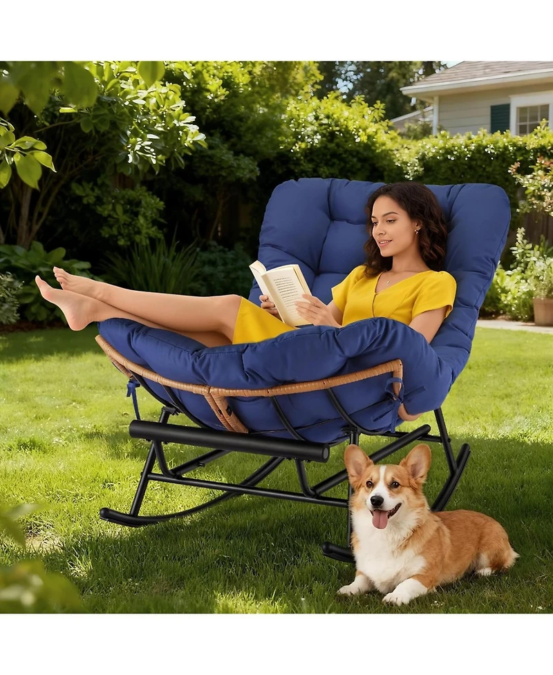 gaomon 2-Pack Papasan Rocking Chair with Footrest, Oversized Rattan Chair with Removable Cushion and Metal Frame, For Patio and Indoor