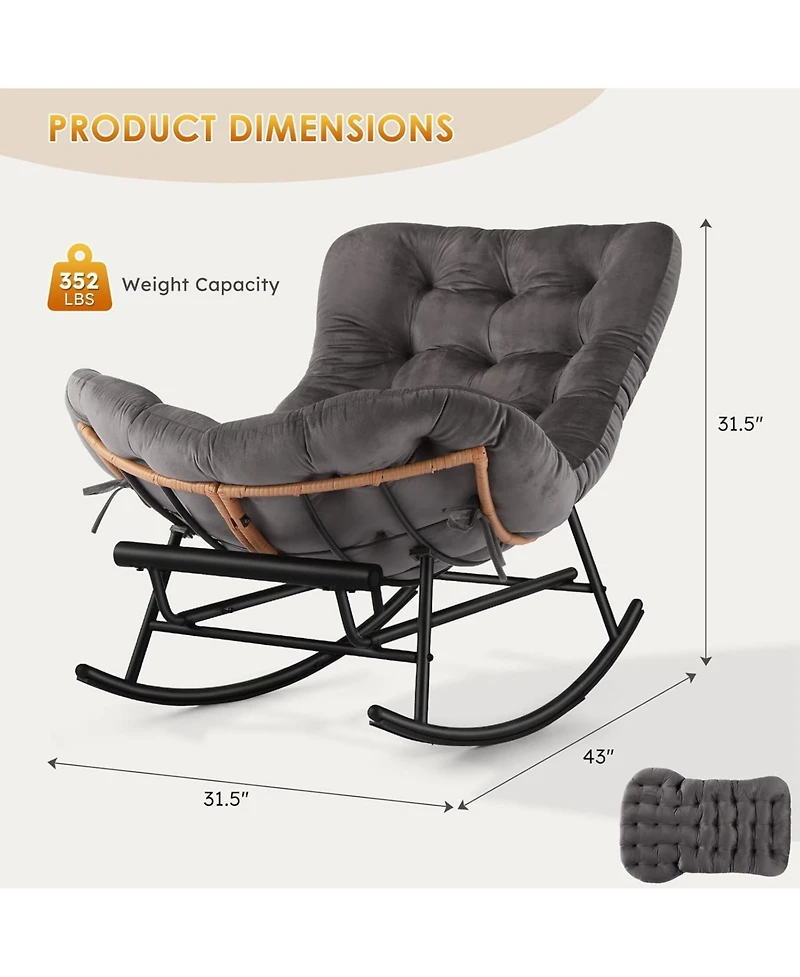 gaomon 2-Pack Papasan Rocking Chair with Footrest, Oversized Rattan Chair with Removable Cushion and Metal Frame, For Patio and Indoor
