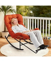 gaomon 2-Pack Papasan Rocking Chair with Footrest, Oversized Rattan Chair with Removable Cushion and Metal Frame, For Patio and Indoor