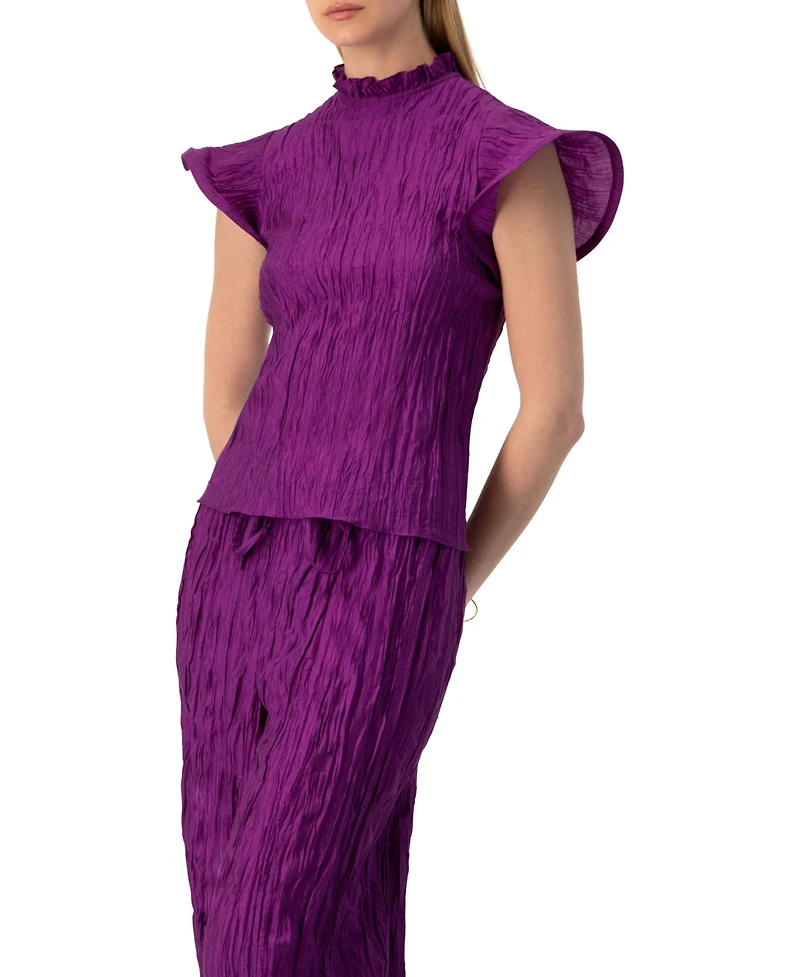 Ivonne Women's Straight Blouse with Ruffle Short Sleeves