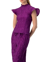 Ivonne Women's Straight Blouse with Ruffle Short Sleeves