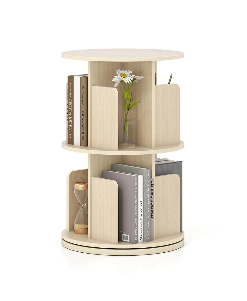 Sugift 2-Tier Rotating Bookshelf with Dividers and Anti-falling Baffles