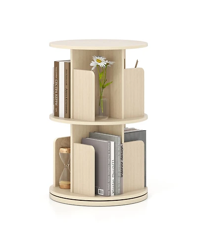 Sugift 2-Tier Rotating Bookshelf with Dividers and Anti-falling Baffles