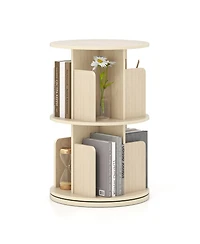 Sugift 2-Tier Rotating Bookshelf with Dividers and Anti-falling Baffles