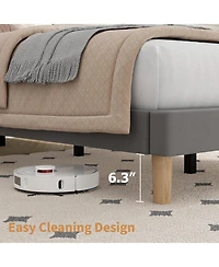 gaomon Twin Bed Frame with Adjustable Headboard, Velvet Upholstered Platform Bed Frame Twin Size, Vertical Channel Tufted