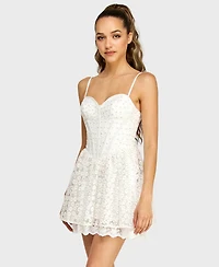 Alex & Sophia Women's Sweetheart Neck Embroidered Mini Dress