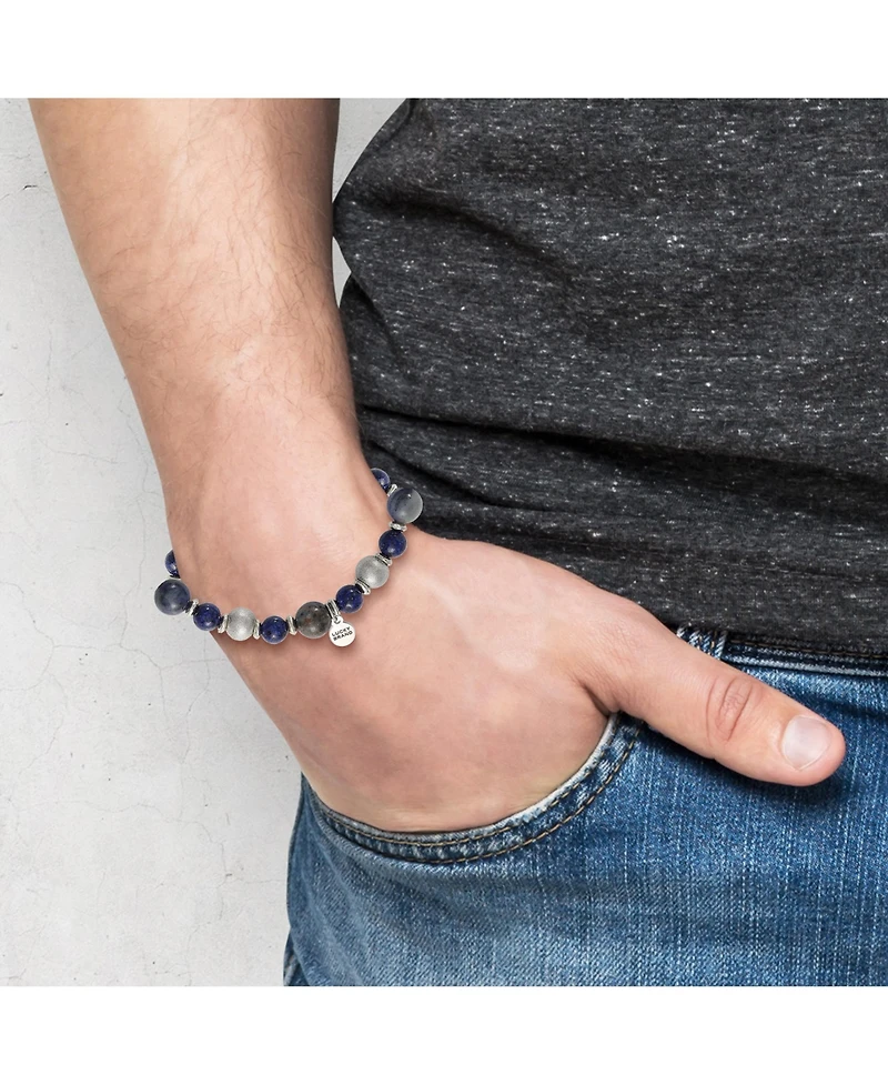 Lucky Brand Men's Sodalite & Silver-Tone Beaded Stretch Bracelet
