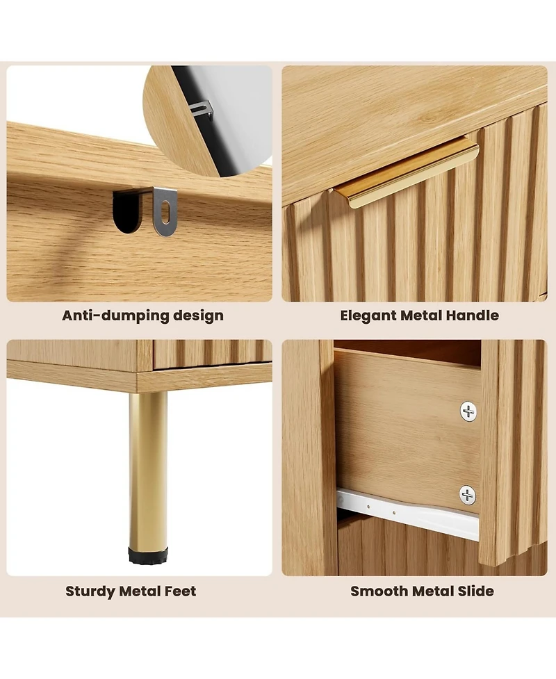 gaomon Fluted 6-Drawer Dresser, Modern Wooden Chest with Gold Legs, Large Storage Organizer for Bedroom, Living Room, Kids Room