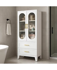 gaomon Pantry Storage Cabinet with Drawer, Glass Doors, Adjustable Shelves, Laundry, Living, Bath, Dining, Tool