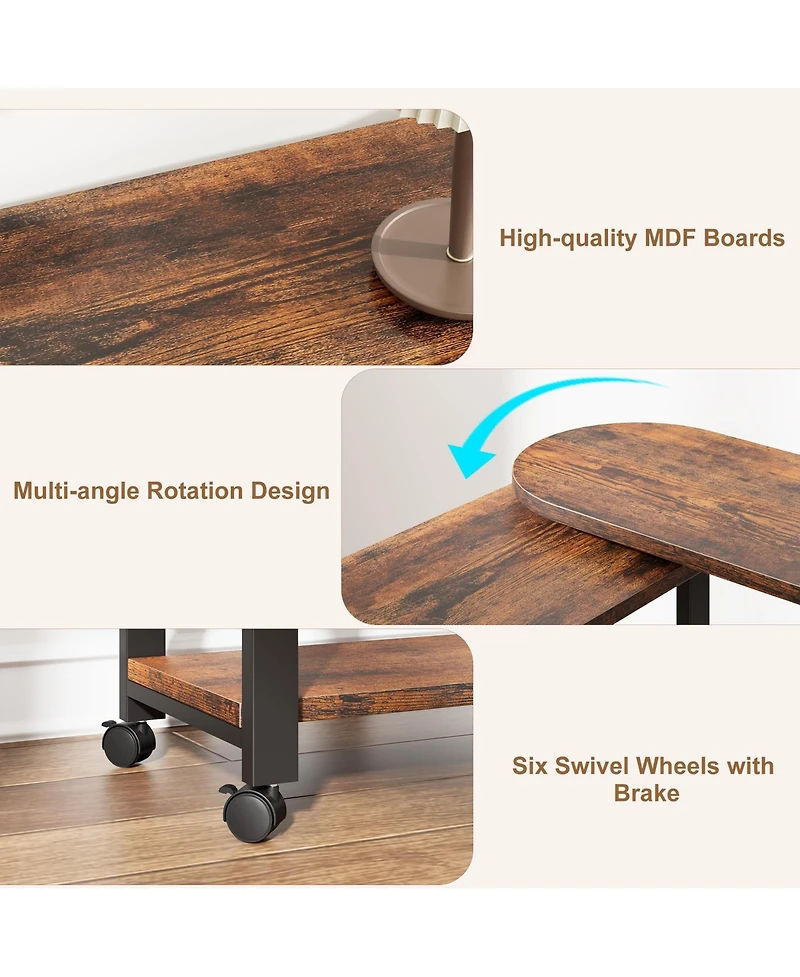 gaomon 360degree(s) Rotating Sofa Side Table with Charging Station and Storage Bag