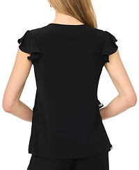 Msk Petite Flutter-Sleeve V-Neck Top