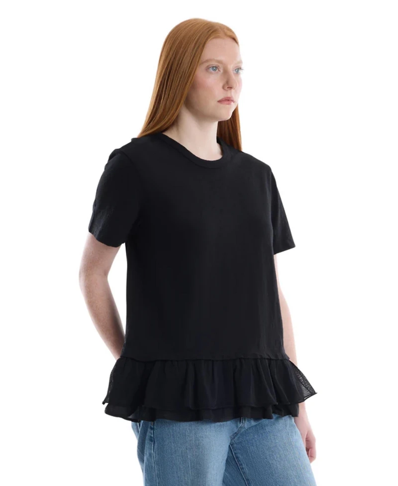 Wilt Clothing Women's Short Sleeve Mixed Media Tee