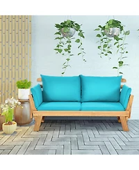 Gymax Adjustable Patio Sofa Daybed Acacia Wood Furniture w/ Cushion