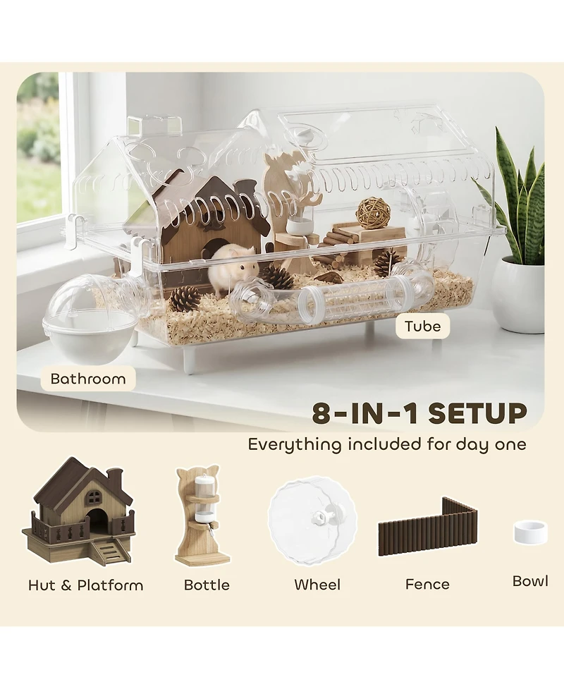 PawHut 8 in 1 Hamster Cage with Accessories, 21.5" x 11.8" x 12.6"