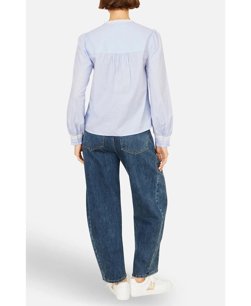 Yumi Women's Stripe Shirt With Lace Detail