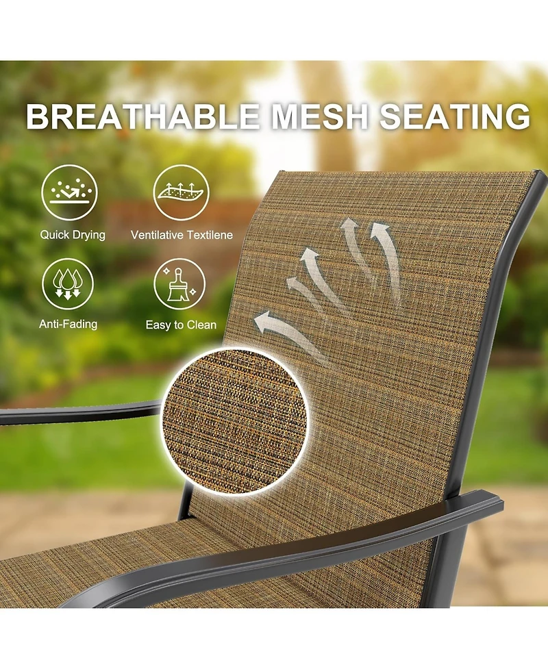 gaomon 5PCS Outdoor Swivel Bar Set with 4 Swivel Chairs and Glass Top Table, All Weather Textile Fabric Outdoor High Top Bar Set for Home, Backyard