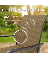 gaomon 5PCS Outdoor Swivel Bar Set with 4 Swivel Chairs and Glass Top Table, All Weather Textile Fabric Outdoor High Top Bar Set for Home, Backyard