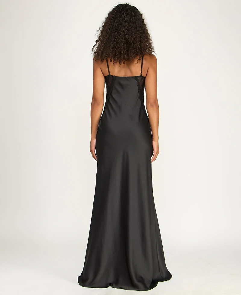 Alex & Sophia Juniors' Spaghetti Strap V-Neck Polyester Gown
