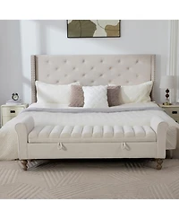 Boyel Living 65.55" Modern Upholstered Storage Bench with Rolled Armrests and Rubberwood Legs, Napped Fabric Daybed for Room, Bedroom, Ent