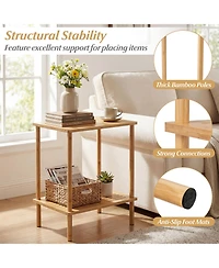 Sugift Side Table Set of 2 ,2-Tier Bamboo End Table with Storage Shelves Rectangular Tea Sofa Table