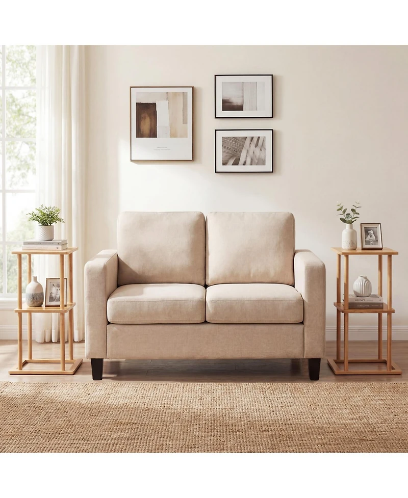 Sugift 2 Pieces Side Table with Storage Shelves and Bamboo Construction