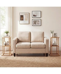 Sugift 2 Pieces Side Table with Storage Shelves and Bamboo Construction