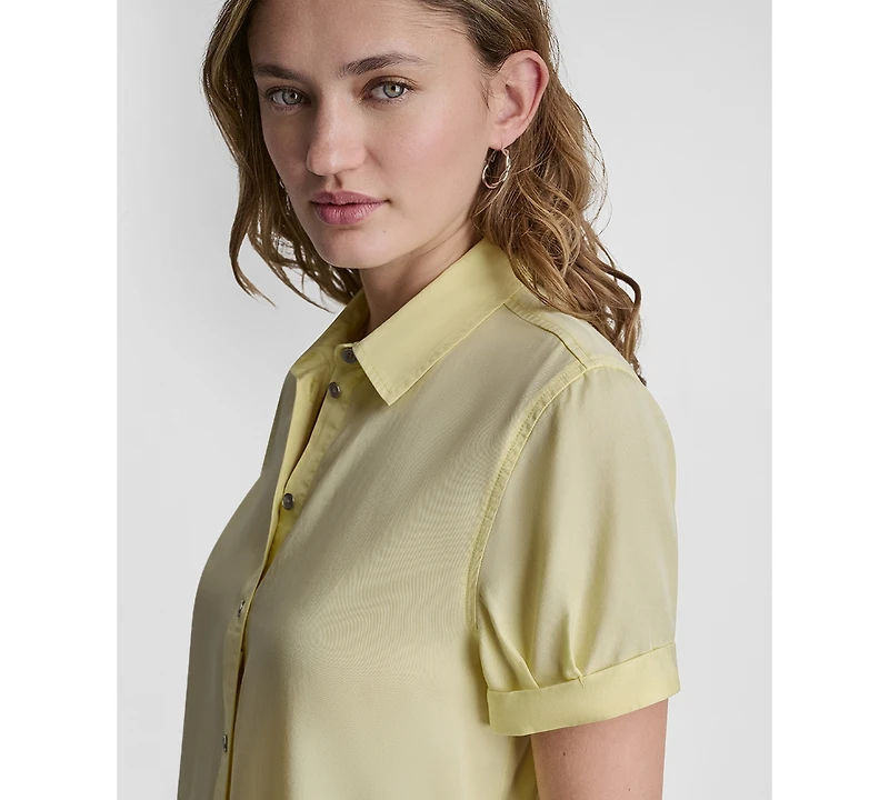 Dkny Jeans Petite Rolled Short-Sleeve Button-Up Shirt