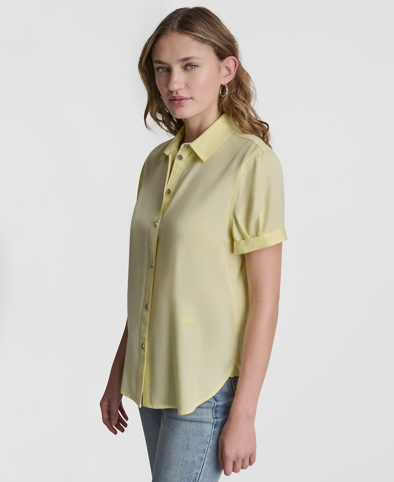Dkny Jeans Petite Rolled Short-Sleeve Button-Up Shirt