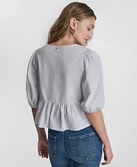 Dkny Jeans Petite Puff-Sleeve V-Neck Top
