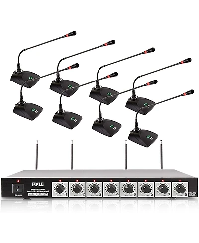 Pyle Vhf Professional Conference Microphone System with 8 Tabletop Gooseneck Mics (PDWM8300)