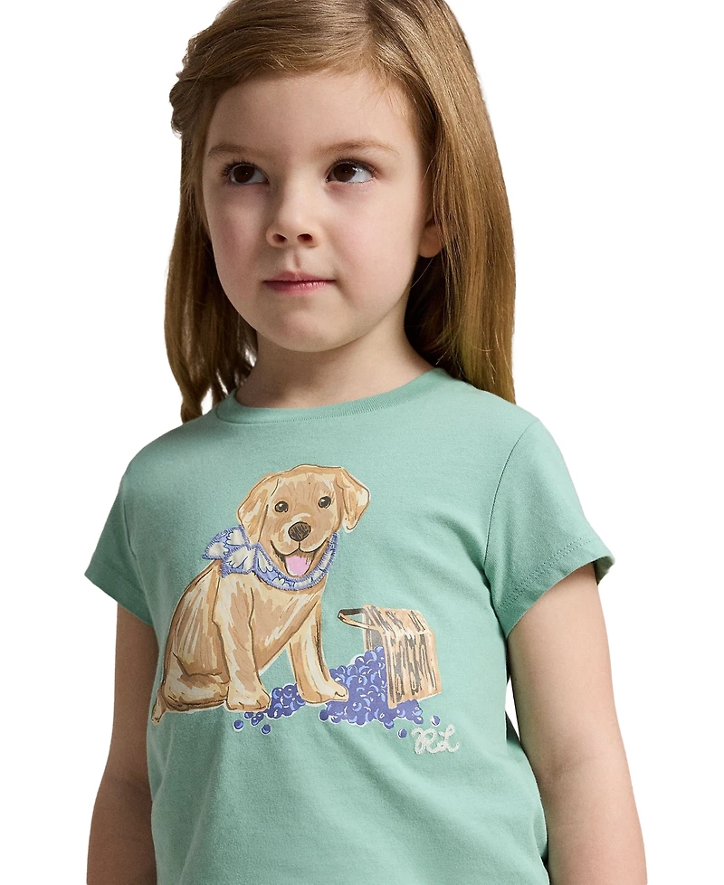 Polo Ralph Lauren Girls' 2-6X Dog-Print Crewneck Jersey T-Shirt