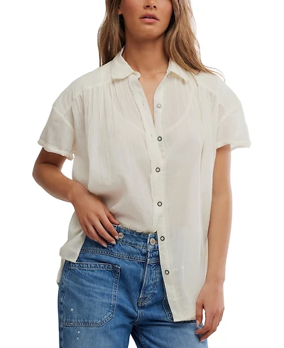 Free People Women's Float Away Short-Sleeve Collared Cotton Shirt