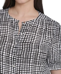 Calvin Klein Plus Printed Short-Sleeve Button-Down Blouse