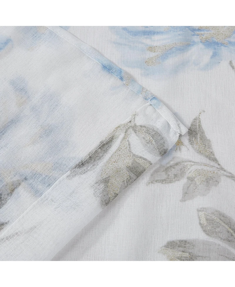 Dainty Home Jacqueline 2-Pack Linen Textured Metallic Light Filtering Grommet Curtain Panel Pair 38" x 84" - Blue and Gold Metallic