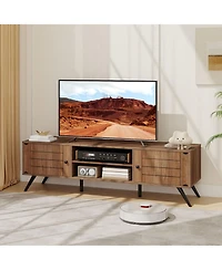 Sugift Two Door Tv Stand for TVs up to 65 in with Open Shelves