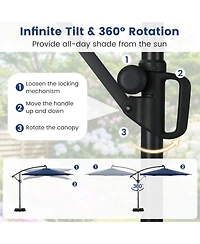 Sugift 10 ft Solar Offset Hanging Umbrella with Base and Led Lights