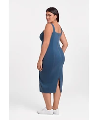 S3 Apparel Women's Denim Square Neck Sculpting Tank Midi Dress