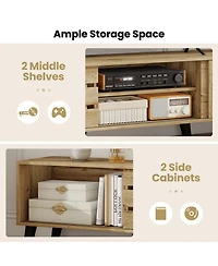 Sugift Mid Century Modern Tv Stand for 80 in TVs with Sliding Doors